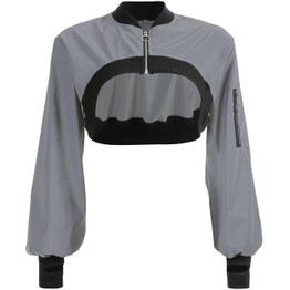 Weekeep Women Streetwear Reflective Cropped Hoodies Fashion Patchwork Standard Collar Sweatshirt Loose Pullover Hoodie Crop Top