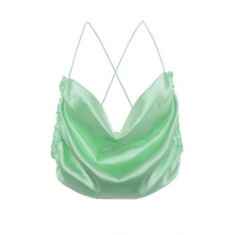 Cryptographic Sleeveless Strap Ruffles Fashion Rave Festival Crop Tops Vest Green Halter Sexy Backless Camisole Top Solid