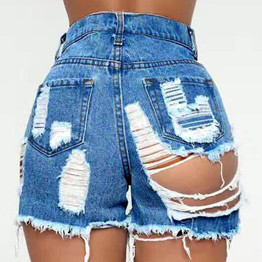 High waist Sexy Women's jeans denim shorts 2020 Summer denim cotton Splicing broken hole Ladies Skinny Sexy super short jeans