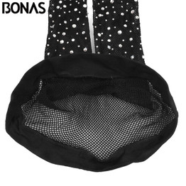 BONAS Summer Fishnet Diamond Pantyhose Women Sexy Fashion Shiny Net Tights Female Slim Rhinestone Mesh Nylon Stockings Tights