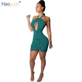 HAOYUAN Sexy Mini Bodycon Dress Night Club Wear Summer Robe Vestidos Womens Clothing Off Shoulder Backless Halter Party Dresses