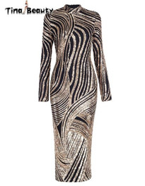 Luxury Sequin Celebrity Golden Dresses Women Stretch Midi Dress Elegant Plus Size Long Party Dress for Prom Evening Vestidos