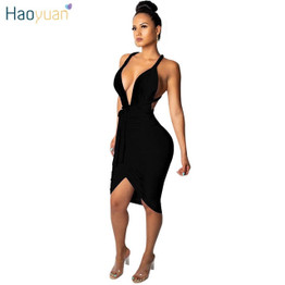 HAOYUAN Sexy Bodycon Bandage Dress Club Wear Summer 2018 New Vestido Womens Clothing Elegant Deep-V Neck Backless Party Dresses