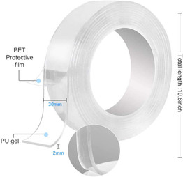 2020 Transparent Velcro Nano Tape Washable and Reusable Double-sided Adhesive Adhesive Universal Hook Tape for Furniture