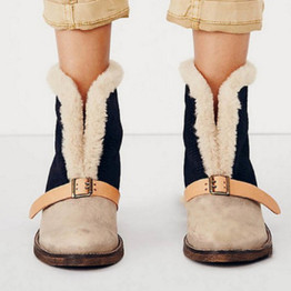 Vintage Flock Buckle Snow Warm Winter Booties