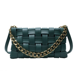 Yogodlns Fashion Chain Shoulder Bag For Women PU Leather Woven Bag Solid Color All-match Crossbody Bag Designer Baguette Bag