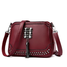 ACELURE Solid Color Soft PU Leather Women Zipper Shoulder Crossbody Bags Rivet Tassel Decor Female Messenger Bags Ladies Handbag