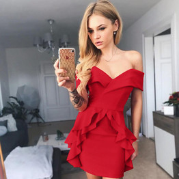 MIOFAR Summer Black Sexy Elegant Word Shoulder Ruffled Fashion Dress Bodycon Dresses Women Sundress Casual Women's Clothing