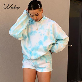 Weekeep Tie Dye Hooded Loose Hoodies Women Sweatshirt Streetwear Pullover Spring Autumn Fashion Hoodie Pocket Womens Top Outwear