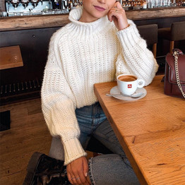 Khaki Turtleneck Women Sweater Autumn Winter Long Sleeve  Loose  Femme