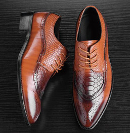 Fashion Leather Men Dress Shoes Pointed Toe Bullock Oxfords Shoes For Men, Lace Up Designer Luxury Men Shoes M067