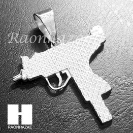 316L Stainless steel Silver Uzi Gun Pendant w/ 5mm Cuban Chain SG31