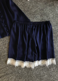 V-Neck Silk Eyelash  Camisole  Lingerie Sleepwear Set With Button/Free Shipping