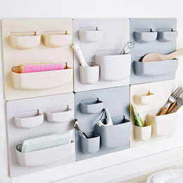 Creative Adhesive Hanging Wall Storage Rack Bedroom Sundries Storage Box On The Wall Kitchen Seasoning Spoons Storage Organizer