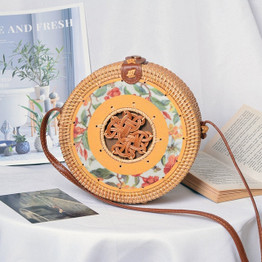 Women's Woven Rattan Straw Shoulder Bag