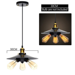 Smuxi E27 Retro Pendant Lamp Industrial Vintage Hanging Iron Pendant Light Lamps Bulb AC110V-220V 3 Heads Black Shell