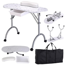 Giantex White Manicure Nail Table Portable Station Desk Spa Beauty Salon Furniture Equipment Modern Folding Nail Tables HB84505