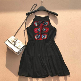 Slim Floral Print Dress A-line V-neck Boho Dress