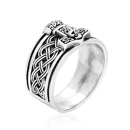 Skull Mjolnir Band Ring - Sterling Silver