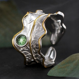 Sterling Silver Handmade Leaf and Natural Tourmaline Ring