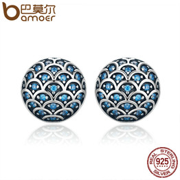 BAMOER Genuine 100% 925 Sterling Silver Legend Of The Sea Clear CZ Small Stud Earrings for Women Sterling Silver Jewelry SCE239