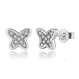 BAMOER 925 Sterling Silver Petite Butterfly Stud Earrings, Earrings for Women Wedding Fine Jewelry PAS439