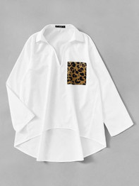 Patched Leopard Pocket Dip Hem Top