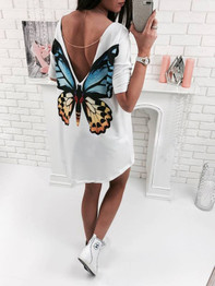 Butterfly Casual V neck mini women t shirt dress bohe chiffon dress women's summer casual dresses women summer beach dress