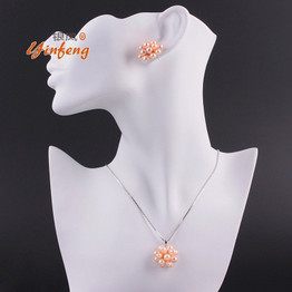 Fashion jewelry set charm pearl necklace with stud earrings match to dress for female women party