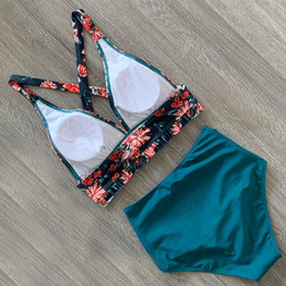 Sexy Bikinis Swimsuit Solid High Waist Bathing Suits Back Cross