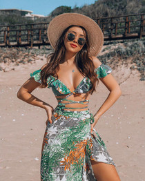 Print Ruffled Sexy Swimsuit Brazilian Bikini Set