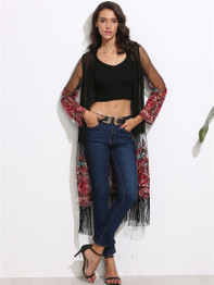 Transparent Chiffon Retro Tribal Embroidery Tassel Sun Shirts Cardigan