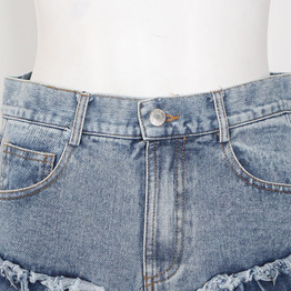Tasseled denim high-waist shorts