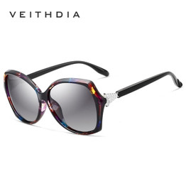 VEITHDIA Retro Womens Sun glasses Polarized Luxury crystal Ladies Brand Designer Sunglasses Eyewear For Women Female V3027
