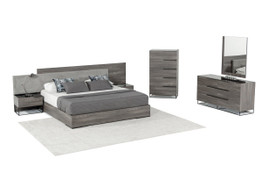 Nova Domus Enzo Italian Modern Grey Oak & Fabric Bed w/ Nightstands