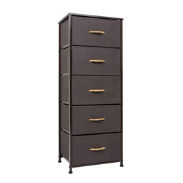 Crestlive Products Vertical Dresser Storage Tower - Sturdy Steel Frame, Wood Top, Easy Pull Fabric Bins, Wood Handles - Organizer Unit for Bedroom, Hallway, Entryway, Closets - 5 Drawers (Brown)
