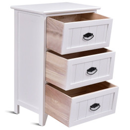 3 Drawers End Storage Wood Side Nightstand-White