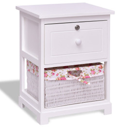 2 Tiers Wood Nightstand w/ 1 Drawer and 1 Basket