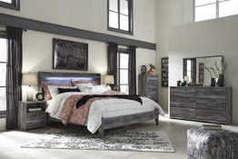Bayside Casual Gray Bedroom Set: King Bed, Dresser, Mirror, Nightstand, Chest