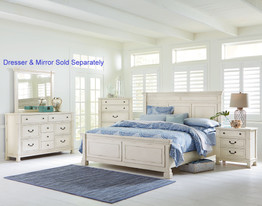 Athena Distressed Vintage White Finish Wood King Bed, Nightstand,Chest