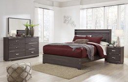 Armavir Twin Upholstered Bed with LED Light, Dresser,Mirror, Two Nightstands Set