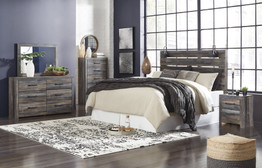 Ararat Rustic Wood King Headboard with Lights, Dresser, Mirror, 2 Nightstands and Chest Set
