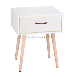 Yescom Nightstand Bedside Table 1 Drawer Wood+Non-woven White