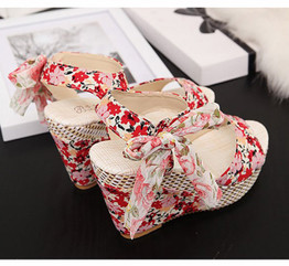 Boho Lace Up  Sandals Peep Toe Platform Sandals