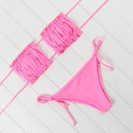 OMKAGI Bandeau Bikini 2020 Swimsuit Women Swimwear Biquinis Sexy Push Up Swimming Bathing Suit Beachwear Micro Bikini Set