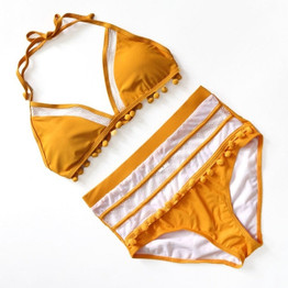 2020 Sexy Halter Retro Mesh Hollow Out String Biquini Bathing Suit Female Swimsuit High Waist Plus Size Swimwear Women Bikini