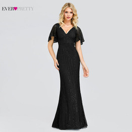 Sparkle Mermaid Evening Dresses Long Ever Pretty Sequined V-Neck Short Sleeve Elegant Formal Party Gowns Vestidos Largos Fiesta