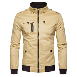 Epaulet Design Pockets Zip Up Cargo Jacket