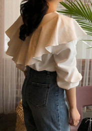 White Ruffle Peplum V-neck Long Sleeve Casual Blouse