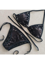 Black Patchwork Sequin Tie Back 2-in-1 V-neck Fashion Swimwear